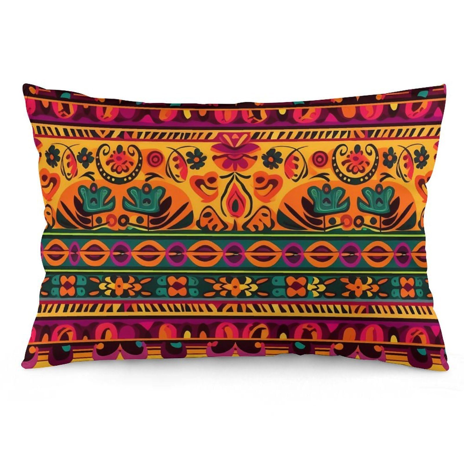 Velvet Pillowcases Standard Size 12 "x20, Ultra Soft Breathable Pillow Cases for Bed, Luxury Cozy Fuzzy Pillow Shams, Lumbar Pillow Cover, Mexican Folk Art Boho Cushion Case Home Decor