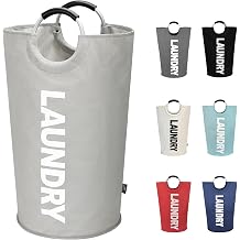DOKEHOM 90L Large Laundry Basket, Collapsible Laundry Bag, Freestanding Tall Clothes Hamper, Foldable Washing Bin Grey