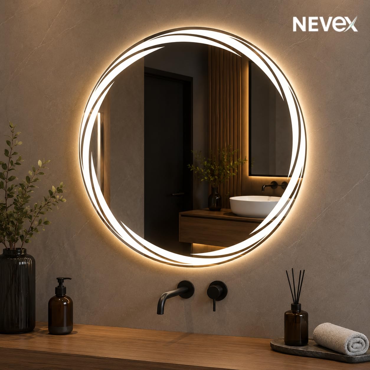 NEVEX LED Wall Mirror - 3 Tone Lighting, Frameless -9 NEVEX LED Wall Mirror - 3 Tone Lighting, Frameless -9
