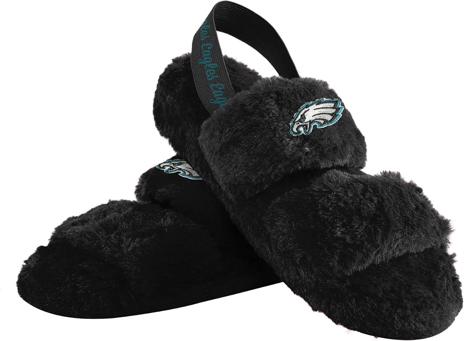 FOCO Womens NCAA College Team Color Heel Strap Wordmark Fuzzy Slide Slippers