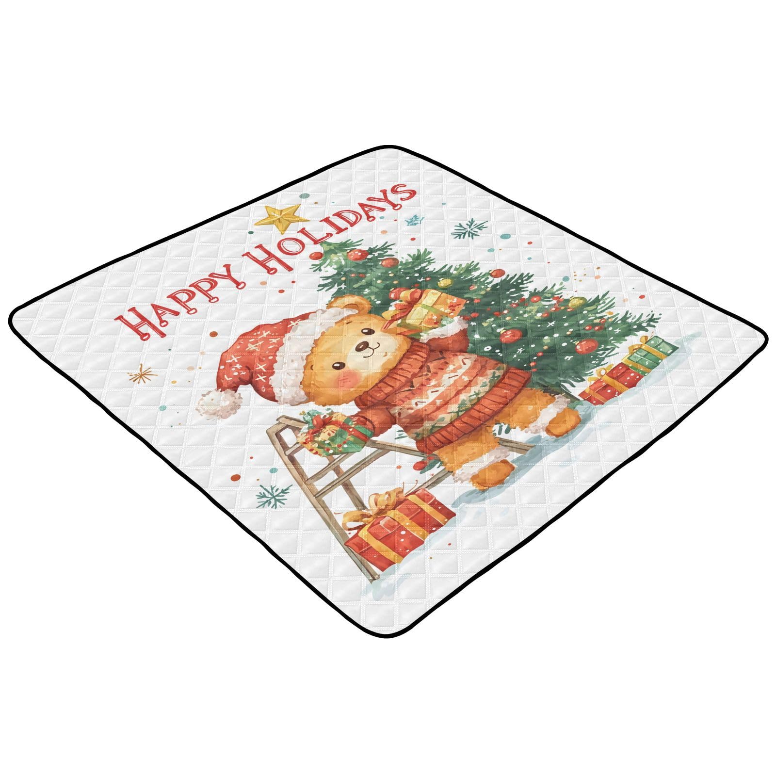 BOESI Doodle Cute Bear Pattern Baby Play Mat, 50“ X 50” Washable Folding Crawling Mat, Baby Floor Mat, Soft, Thick, Non-Slip