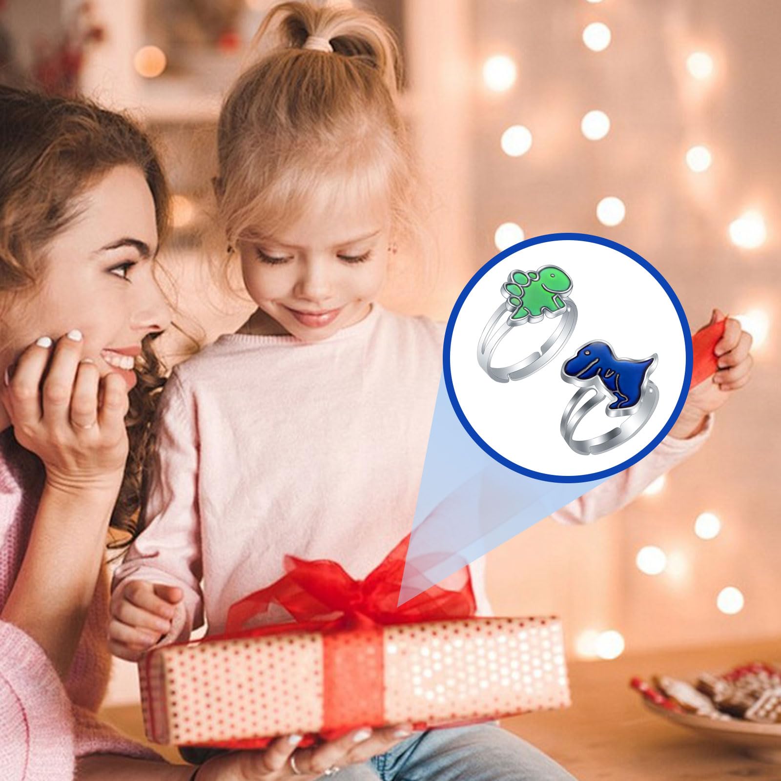 BelleVive 2-częściowy zestaw pierścieni nastrojowych dinozaurów, zmiana koloru, uczucie emocji, temperatura, regulowany pierścień na palec zwierzęcy, zabawna biżuteria, pierścionki do gier imprezowych
