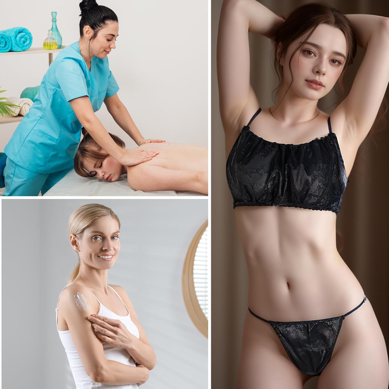 200 Pcs Disposable Thongs Panties, Women Spa Disposable Underwear Breathable Non-woven Fabrics T Thong, Black T-String Panties for Women Spray Tanning Wraps, Individually Wrapped - Image 9