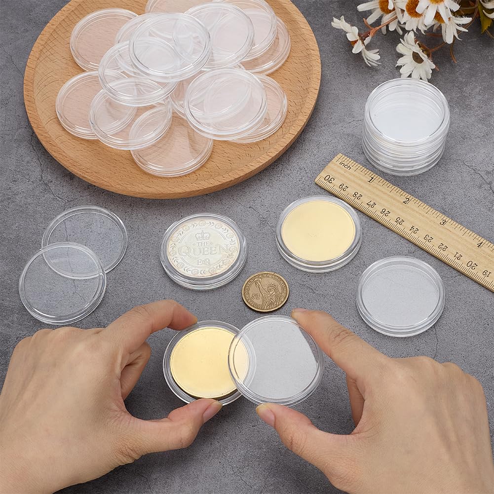 FINGERINSPIRE 24Pcs Flat Round Clear Acrylic Coin Case Commemorative Coins Storage Box Silver Dollar Coin Holder for Keychain for 45mm Coins & Medallion Storage Holder Protect Pendant Holder Box - Image 3