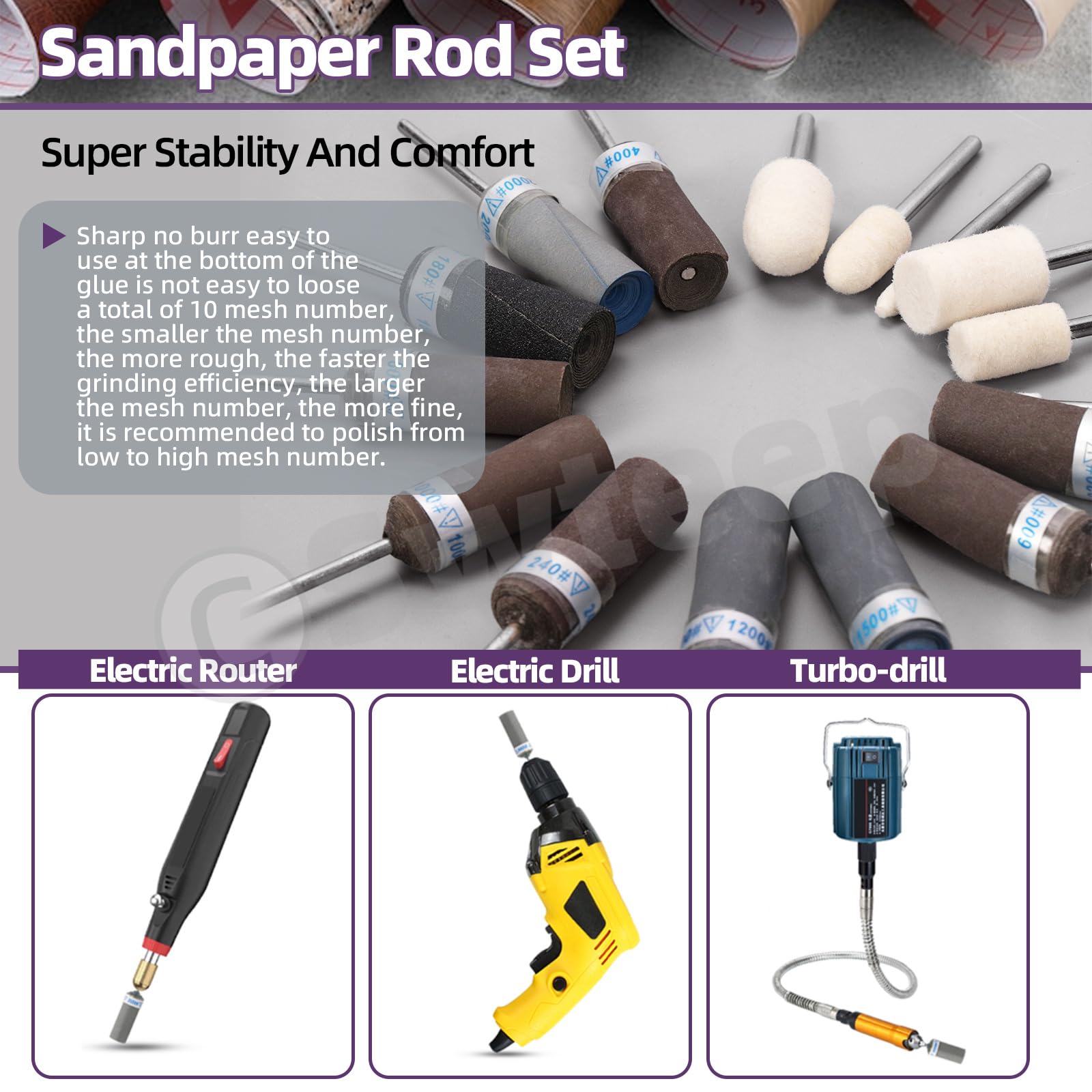 Swpeet Kit assortito di levigatrici a tamburo da 18 pezzi, 10 pezzi con gambo da 3/32 ", 180-2000 grit, 4 ruote per lucidatura a grana 120-400, 1 mandrino a tamburo con 3 tamburi di sabbia a grana 80