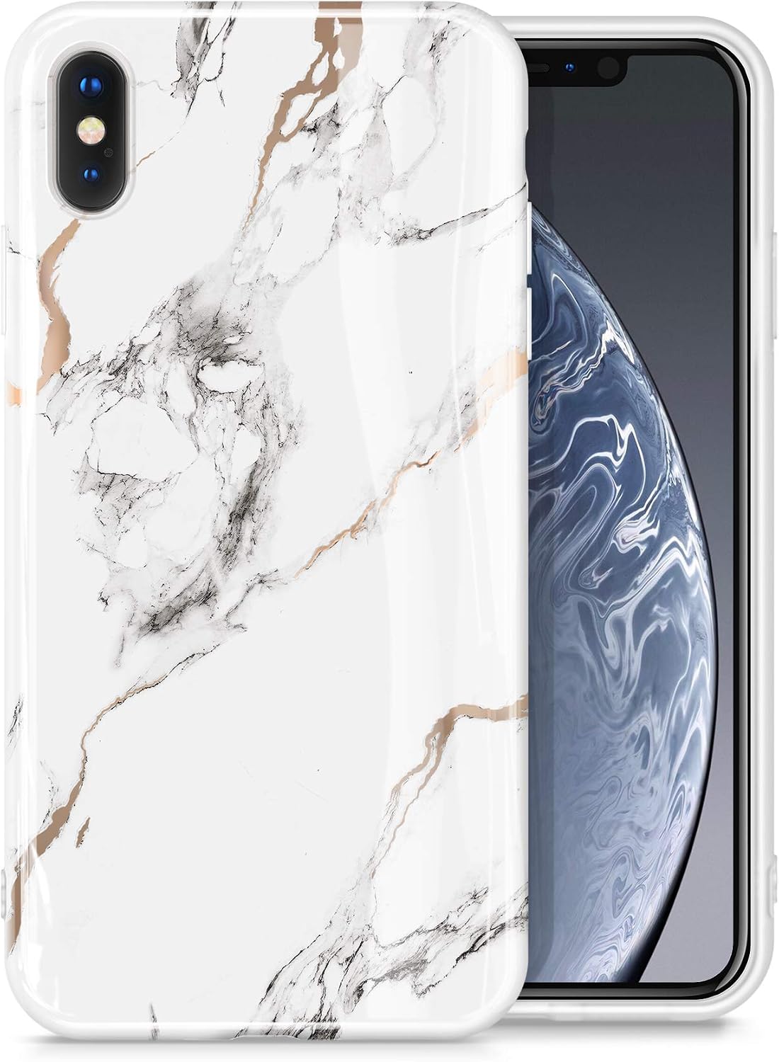 GVIEWIN Marble iPhone Xs Case/iPhone X Case, Thin Glossy Ultra Slim Soft TPU Rubber Gel Phone Case Cover Compatible iPhone X/iPhone Xs 2018, 5.8" (White/Marble)