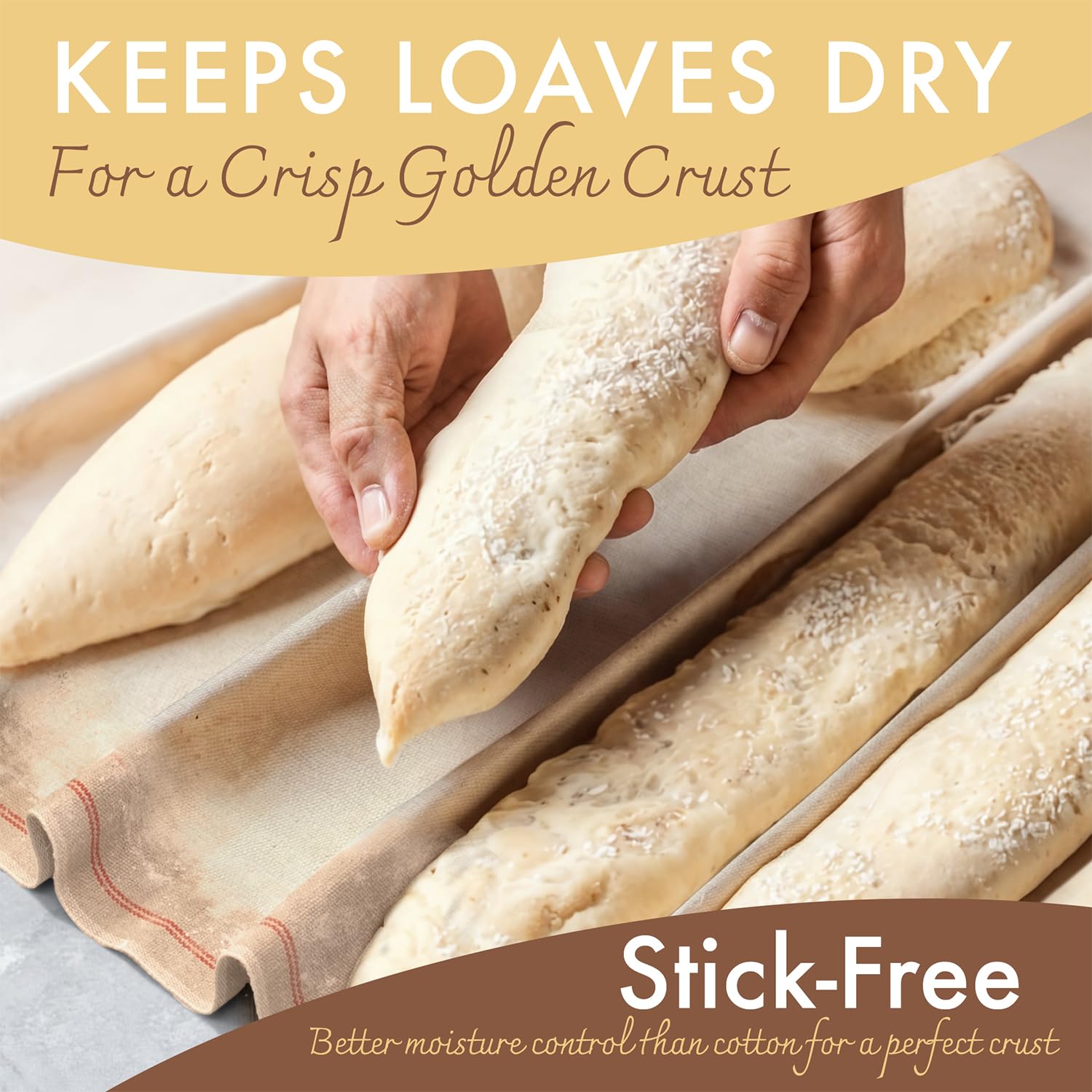 Professional Bakers Couche Extra Large 88,9 x 66 cm Premium Gärkörtuch, Baguette-Couche, Brotgärtuch für Teig, Baguettes, Brote – 100% natürliches Flachsleinen mit Bonus-Aufbewahrungstasche