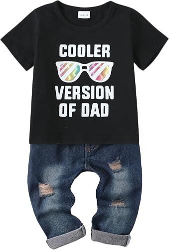 YALLET Toddler Boy Clothes 1-5T Boys Outfits Infant Short Sleeve T-Shirt Ripped Jeans 12 18 24 Months Baby Clothing Pants Set