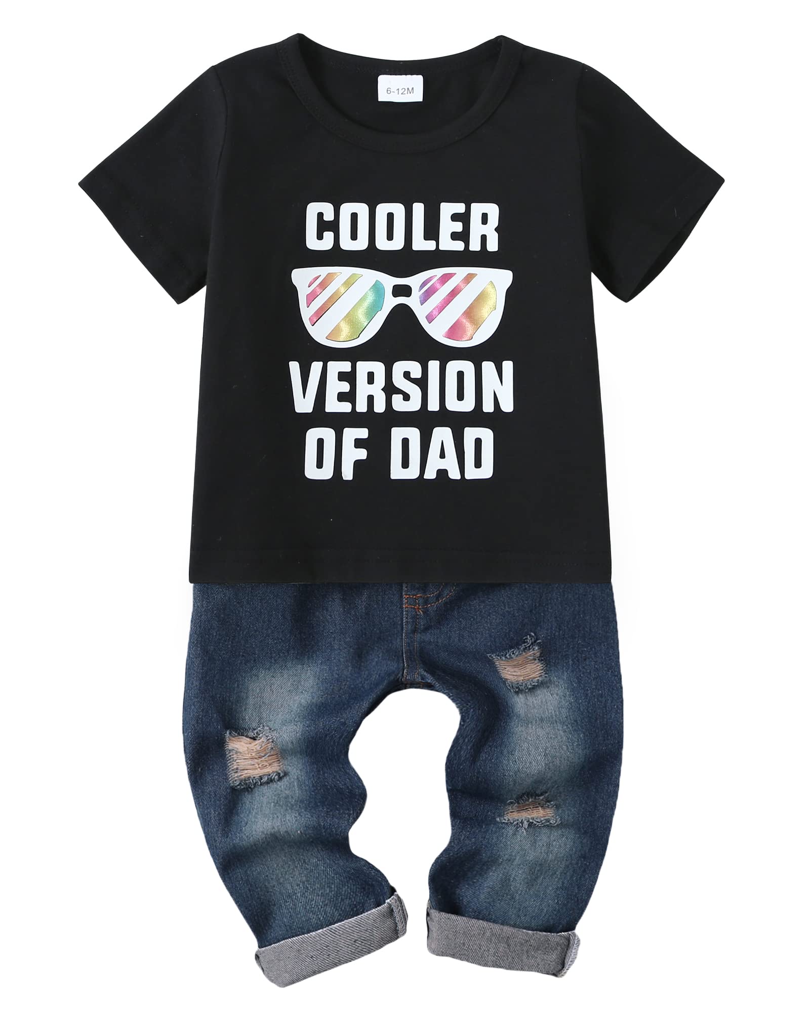 YALLET Toddler Boy Clothes 1-5T Boys Outfits Infant Short Sleeve T-Shirt Ripped Jeans 12 18 24 Months Baby Clothing Pants Set