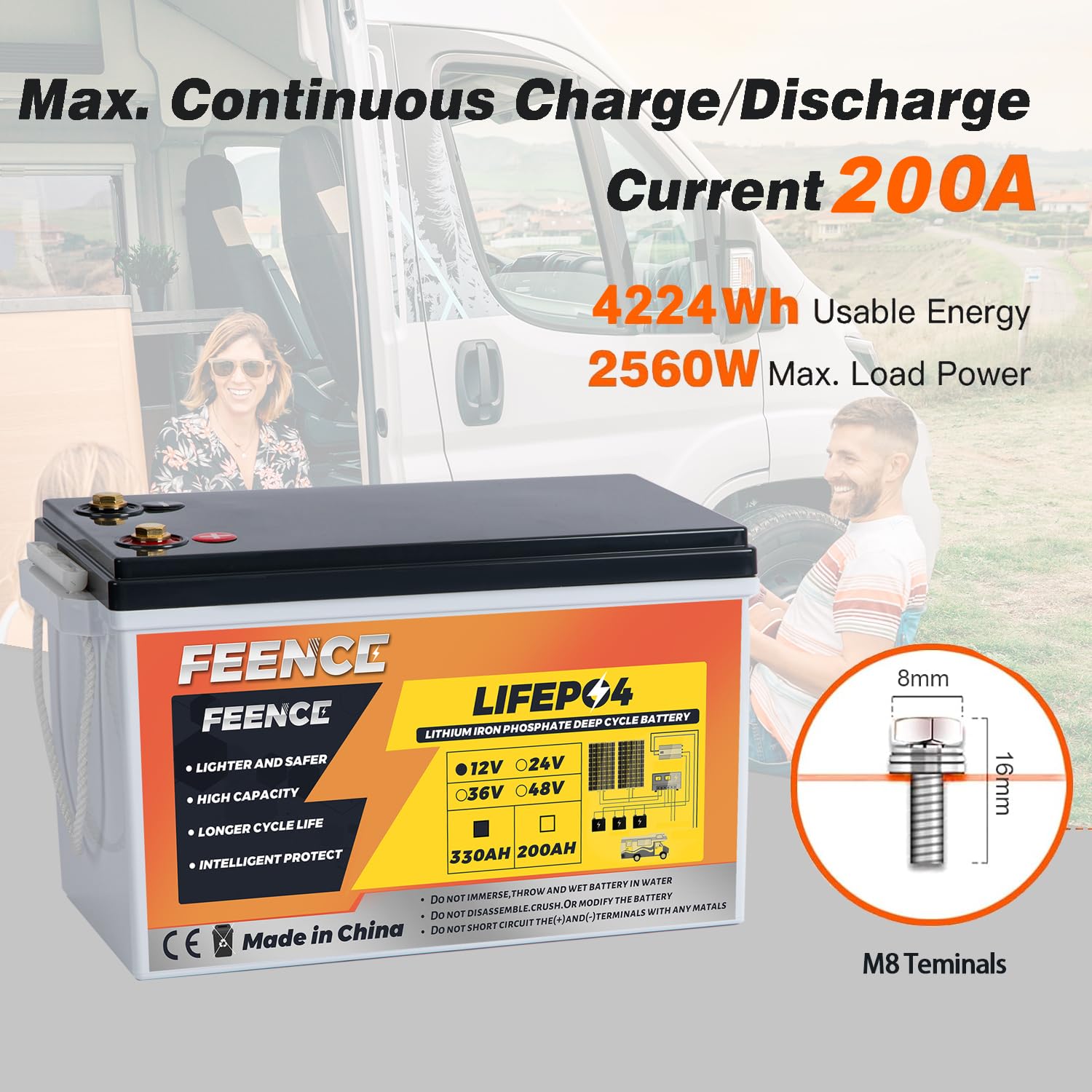 Batterie Lithium LiFePO4 12V 200Ah FEENCE Avec Bluetooth Bms 200a Camping Car Bateau Solaire 856920