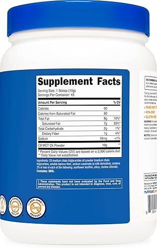 Miniatura 5 de Nutricost Polvo de aceite C8 MCT 1LB (16oz) - 95% C8 MCT aceite en polvo