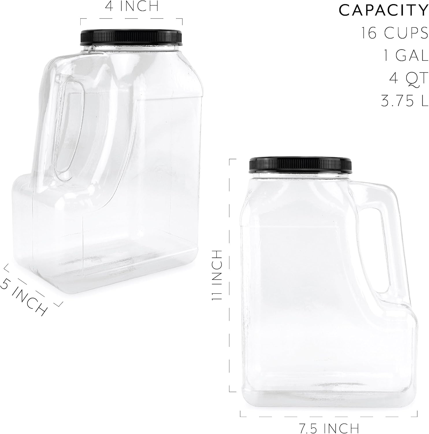 Cornucopia Clear Plastic Gallon Jar with Handle and Airtight Lid (2-Pack) for Bulk Food, Craft Supplies, Paint and Detergent Storage and More