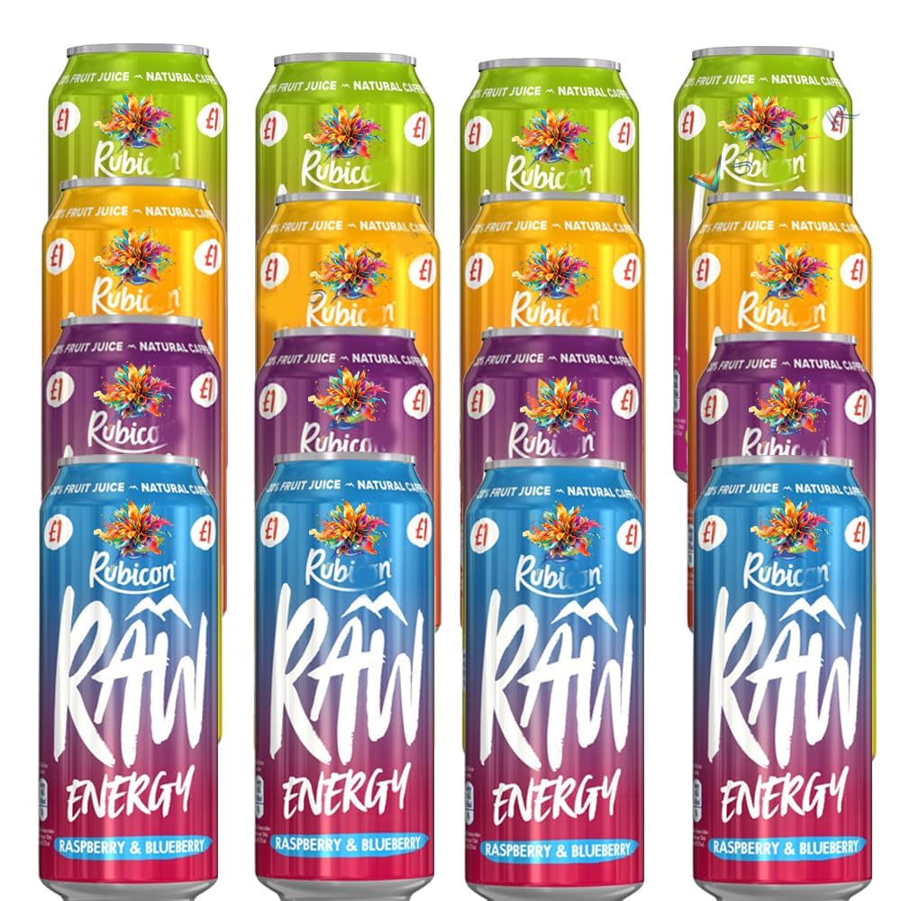 Rbr Pineapple & Passion Fruit,Raspberry & Blueberry,Orange & Mango & Apple & Guava 20% Real Fruit Juice Energy Drink PM 500ml (12 Cans, Random Mixed)