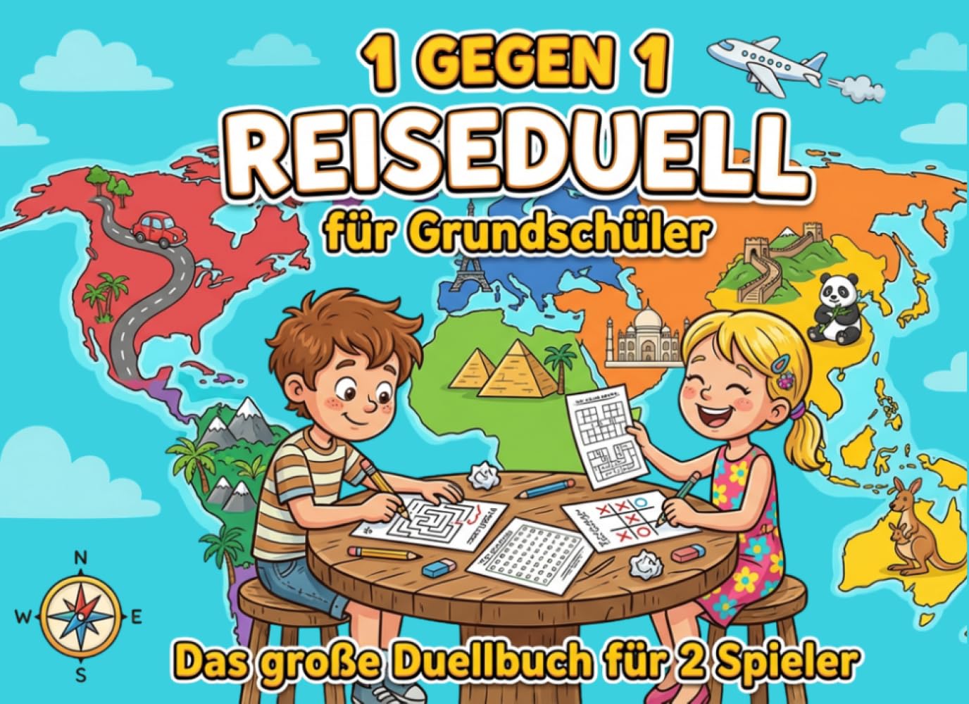 1 gegen 1 Reiseduell für Grundschüler – Das große Duellbuch für 2 Spieler: Rätsel, Spiele und Challenges rund um die Welt – Reisespiele mit Stift & ... Geschwister, Freunde und Kinder ab 7 Jahren