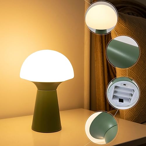Miniatura 5 de Lámpara de mesa de hongos, lámpara a pilas con temporizador, pequeña lámpara portátil inalámbrica a batería, lámpara de noche inalámbrica para