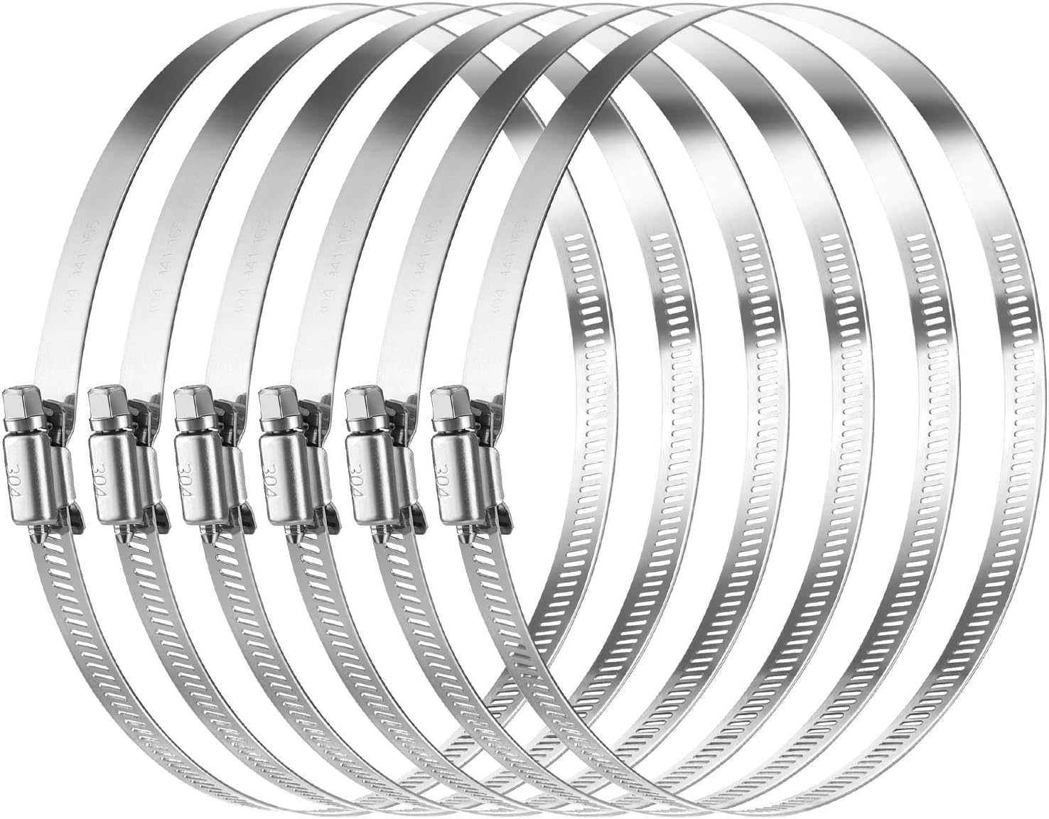 MIAHART 6 inch Hose Clamp Adjustable 304 Stainless Steel Duct Clamps Worm Gear Adjustable 141mm-165mm Hose Clamp (Pack of 6)