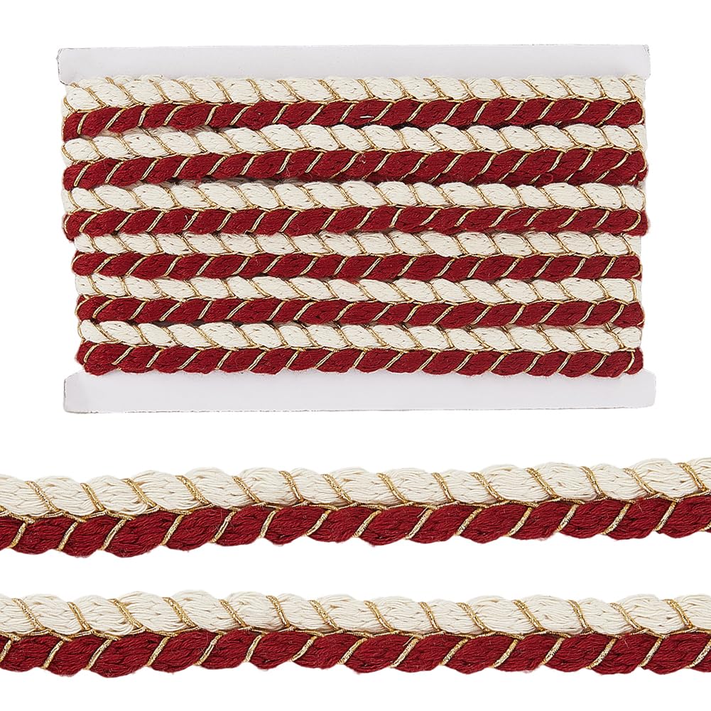 GORGECRAFT Cuerda Trenzada de Algodón de 5m*17mm Rojo Beige Y Dorado Poliéster Trenzado Costura Básica Ribete de Tapicería Cinta Decorativa para Ropa Prendas de Vestir Suministros para Manualidades
