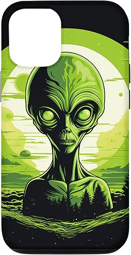 iPhone 14 Pro Cute Green Alien Head UFO Space Face  Alien Case