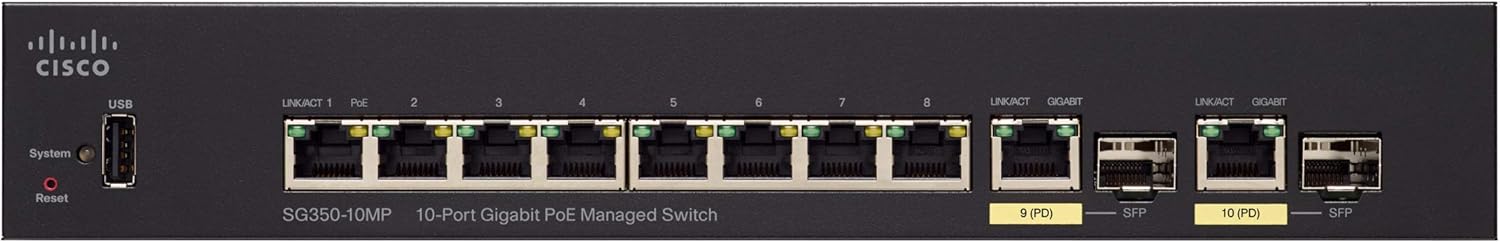 Black Friday - 60% OFF Cisco SG350-10MP Managed Switch with 10 Gigabit Ethernet (GbE) Ports with 8 Gigabit Ethernet RJ45 Ports and 2 Gigabit Ethernet Combo SFP Plus 124W PoE, Limited Lifetime Protection (SG350-10MP-K9-NA)