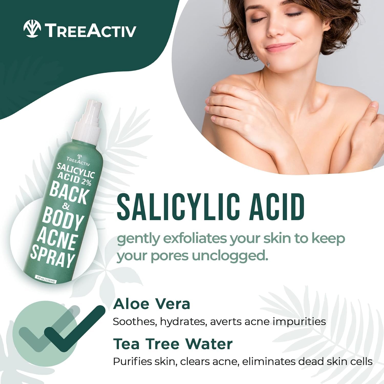 Salicylic Acid Back & Body Acne Spray, Back Acne Solution For Women And Men, Acne Body Spray with Tea Tree Oil, Fast-Drying Back Acne Spray, Fine Mist, Back Acne Spray, 4 fl oz, 2-pack - Image 5