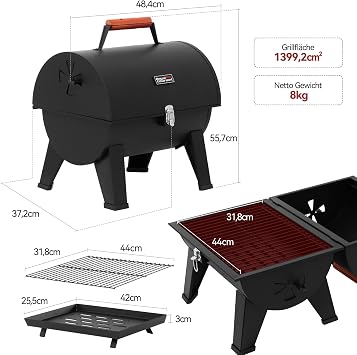 Royal Gourmet Portable Charcoal Grill with Grill Surface 44 x 31.8 cm Camping Grill for Garden Picnic XL Charcoal Table Grill Folding Grill with Snap Lock and Wooden Handle Black