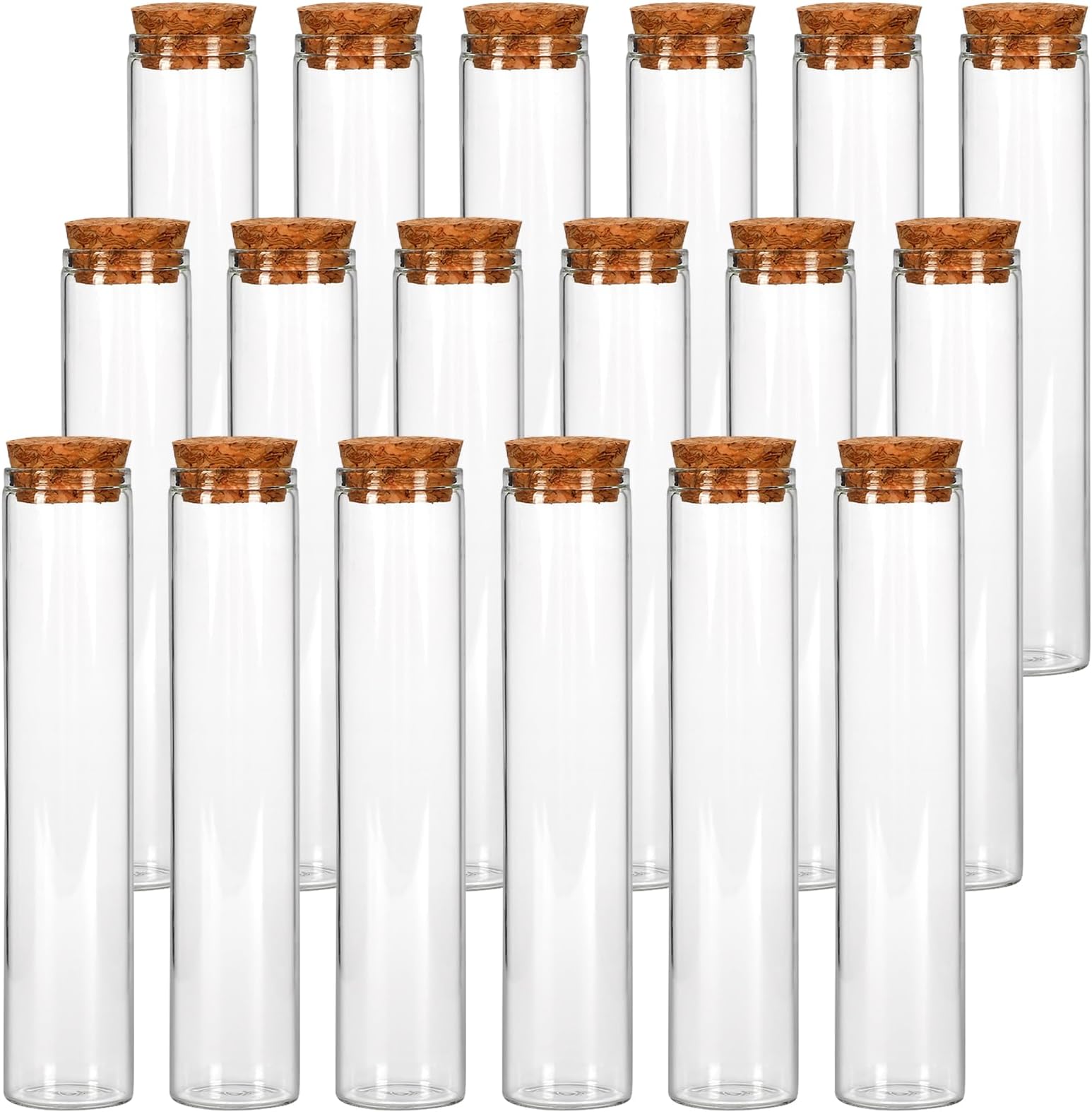 SUPERLELE 18pcs Glass Test Tube, 25×120mm Clear Flat Test Tubes with Cork Stoppers for Plants Propagation, Scientific Experiments, Bath Salt and Candy Storage