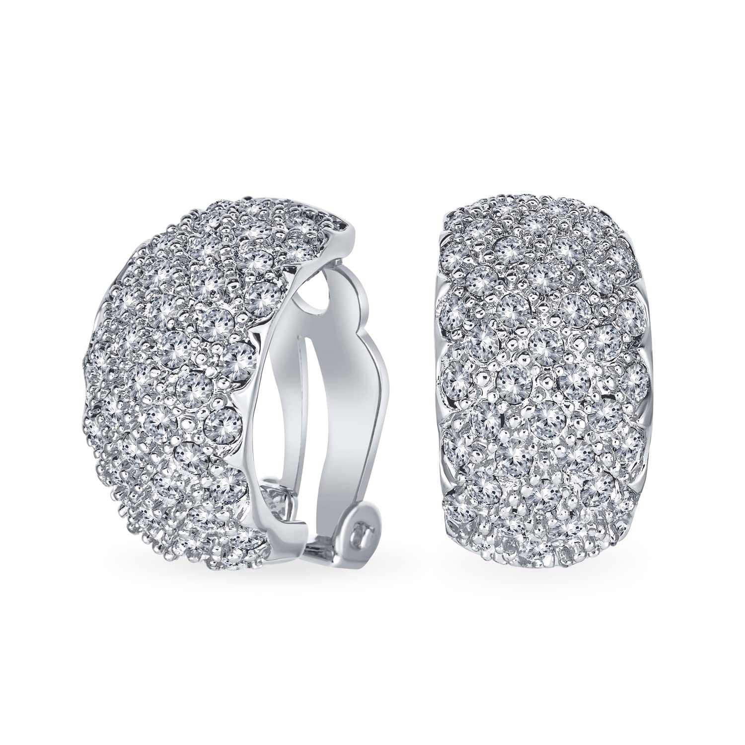 Moda Matrimonio 3 File Pave Cristallo Dome Endless Huggie Hoop Clip On Orecchini Per Donne Non Forced Ears Placcato Oro Giallo Argento
