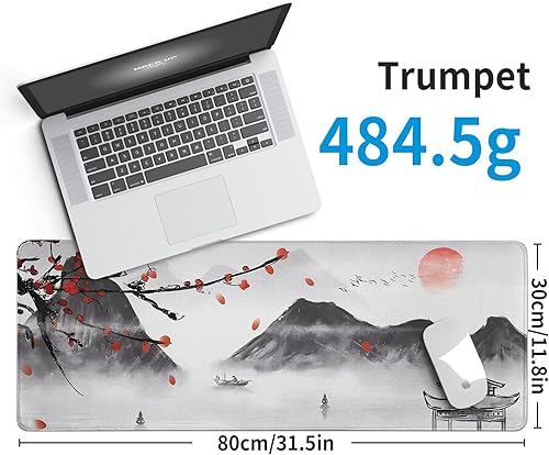 Miniatura 3 de Alfombrilla de mouse japonesa para juegos de flor de cerezo, alfombrilla de escritorio grande con borde cosido, base de goma antideslizante,