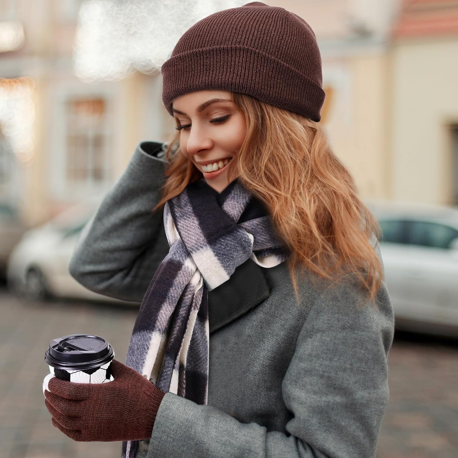 Suhine 72 Pcs Winter Hats Gloves Scarves Socks Set, Touchscreen Gloves Unisex Beanies Plaid Scarf for Women Men Homeless - Image 6