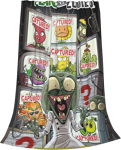 Miniatura 3 de Manta unisex con temática de juego de plantas, manta de franela ultra suave impresa en 3D de dibujos animados zombi, cómoda ropa de cama de 80 x 60