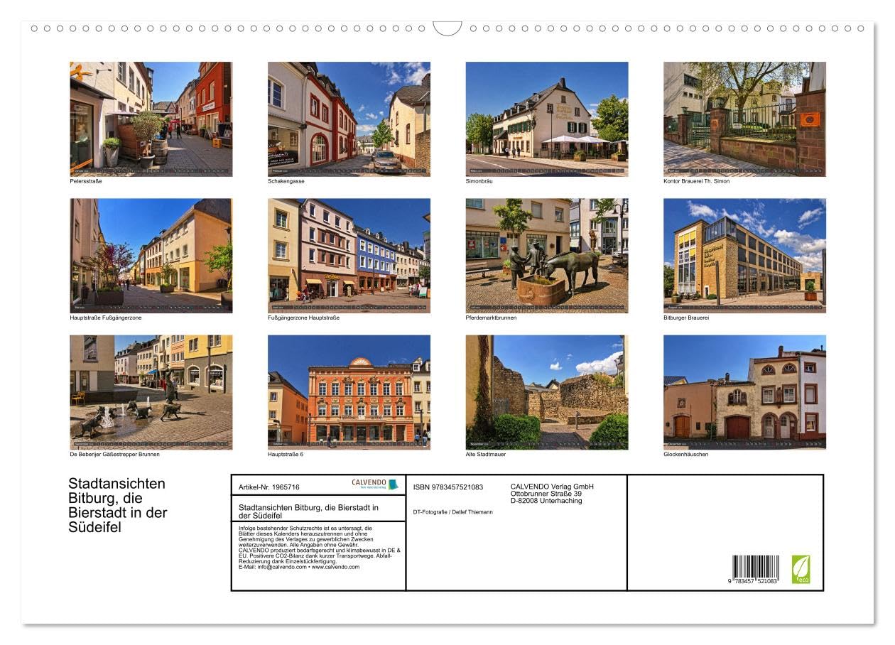 Stadtansichten Bitburg, die Bierstadt in der Südeifel (Wandkalender 2026 DIN A2 quer), CALVENDO Monatskalender: Die Bier- und Kreisstadt in der Südeifel