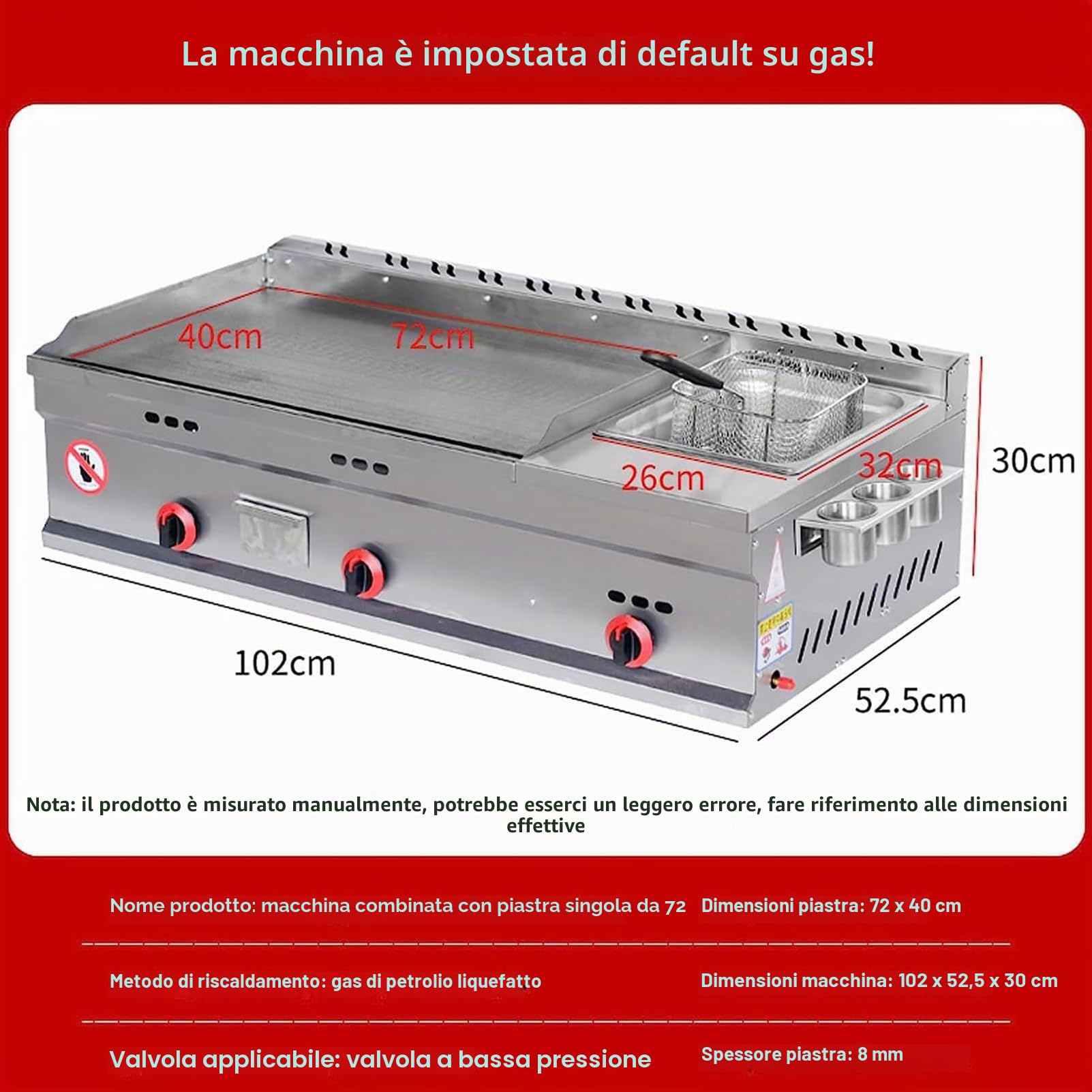 Piastra a Gas Commerciale - Padella per teppanyaki da banco in Acciaio Inox con Temperatura Regolabile - Griglia a Gas GPL per Catering all'aperto e Cucina