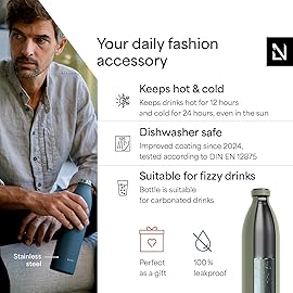 LARS NYSM Stainless Steel Insulated XL Water Bottle 12oz 17oz 25oz 34oz 51oz | Insulated Thermo Flask for Hot and Cold Beverages | Leakproof Drinking Bottle (Sage Green, XL 50.7oz)