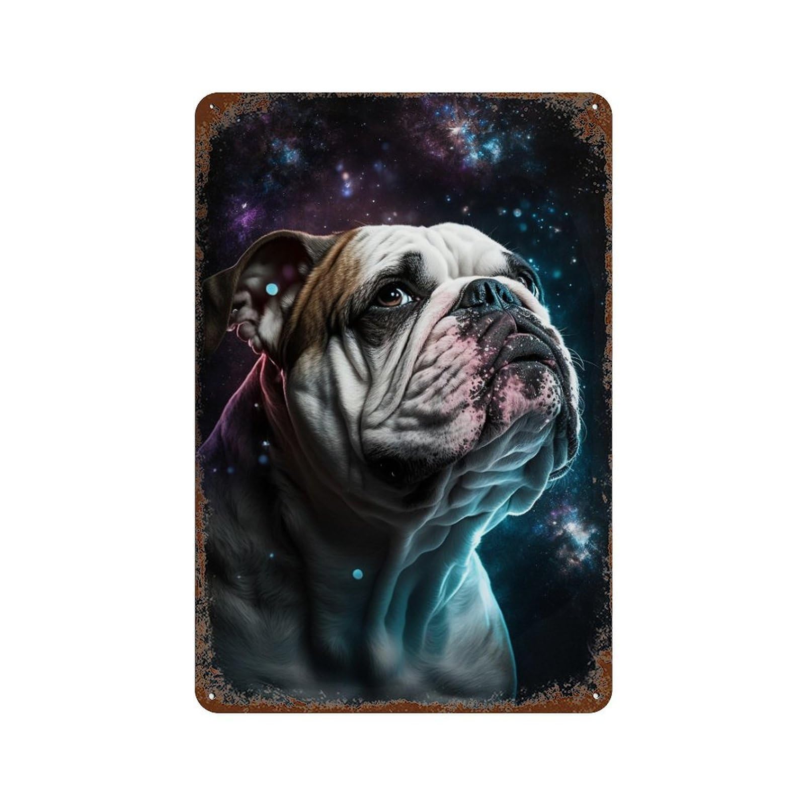 Space Bulldog Portrait -2 Decorative Tin Sign 11.8"x7.9", Vintage Wall Decor for Basement, Hobby Room And Garage Decor
