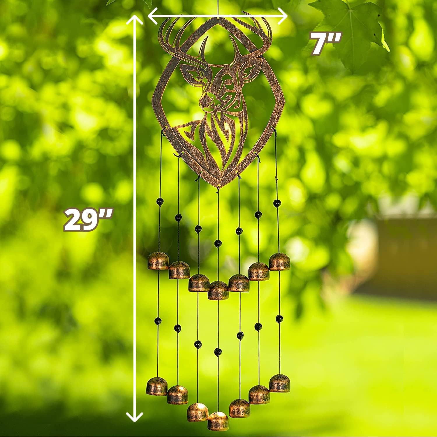 VP Home 29" H Rustic Whitetail Deer Wind Chimes for Outside Unique Whitetail Deer Windchimes Outdoor Decorations Garden Decor Deer Gift for Women, Mom, Grandma, Unisex