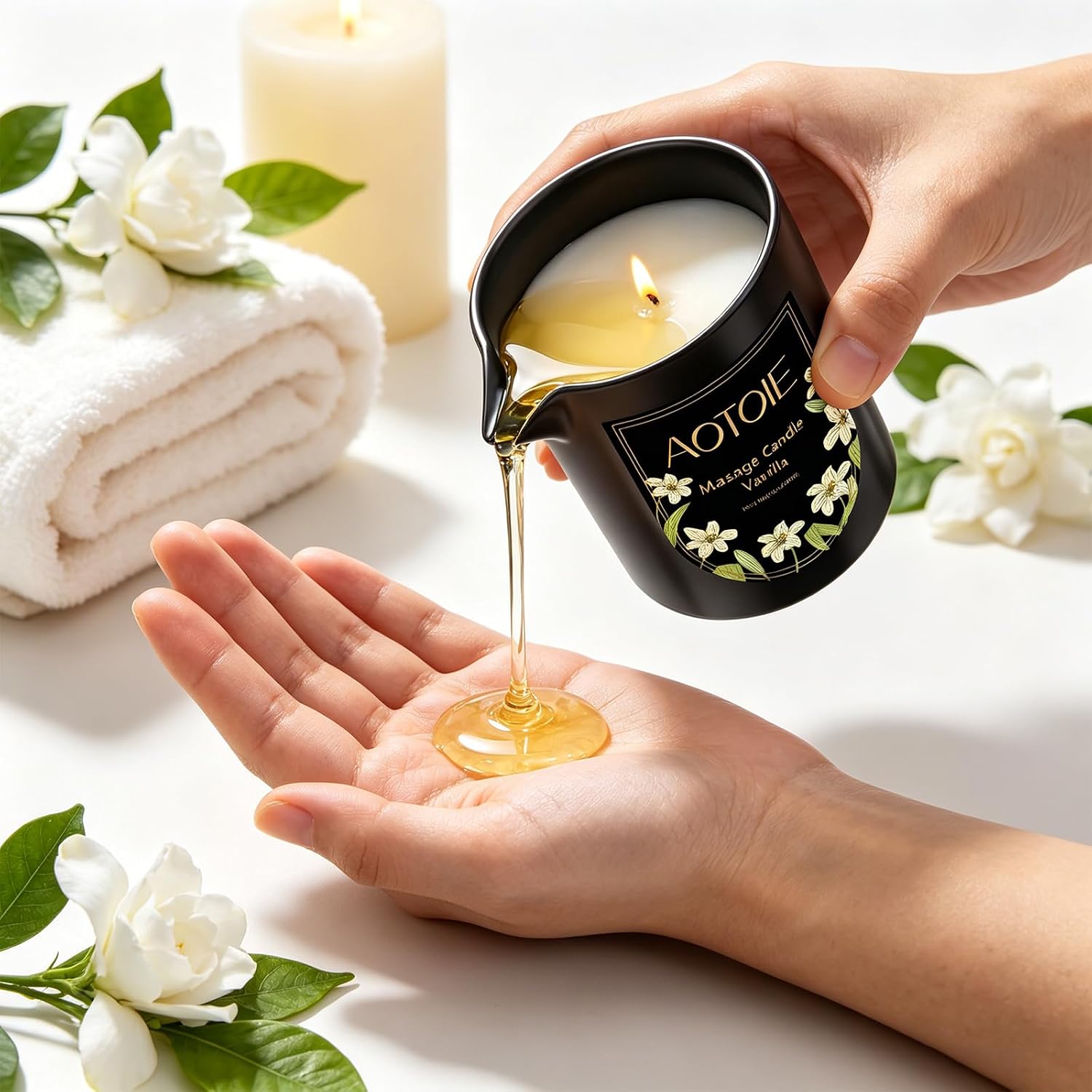 Massage Oil Candle,8.1oz Low Temp Body Oil Candles for Massage Therapy and Skin Moisturising,Natural Body Safe Soybeans Massage Candles for Home SPA Couples Gift(Vanilla)