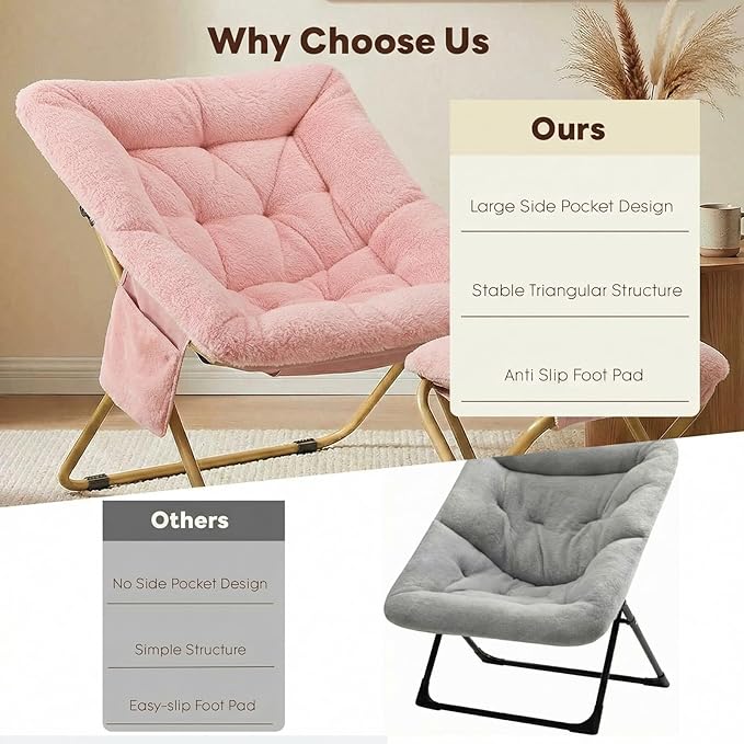 Sillón Plegable Descanso Peluche Rosa con Puff miniatura 9