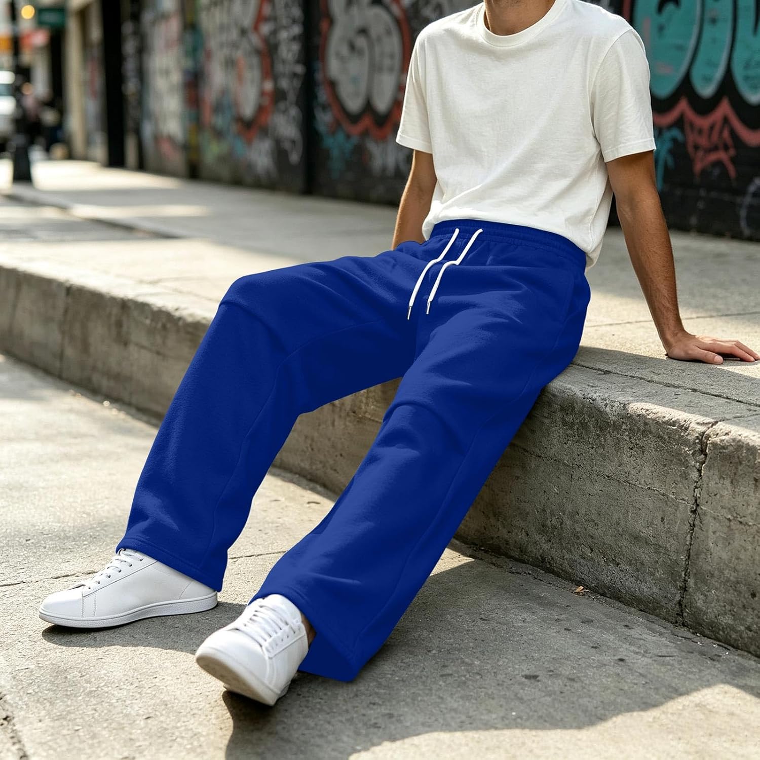 Men's Wide Leg Sweatpants Drawstring Pants with Pockets