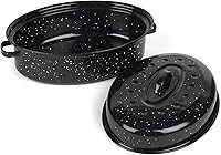 VANKUTL 16 Inch Oval Roasting Pan with Lid - Enamel Carbon Steel Non-Stick Roaster for Turkey Chicken Veggies - Even Heat Holiday Gift