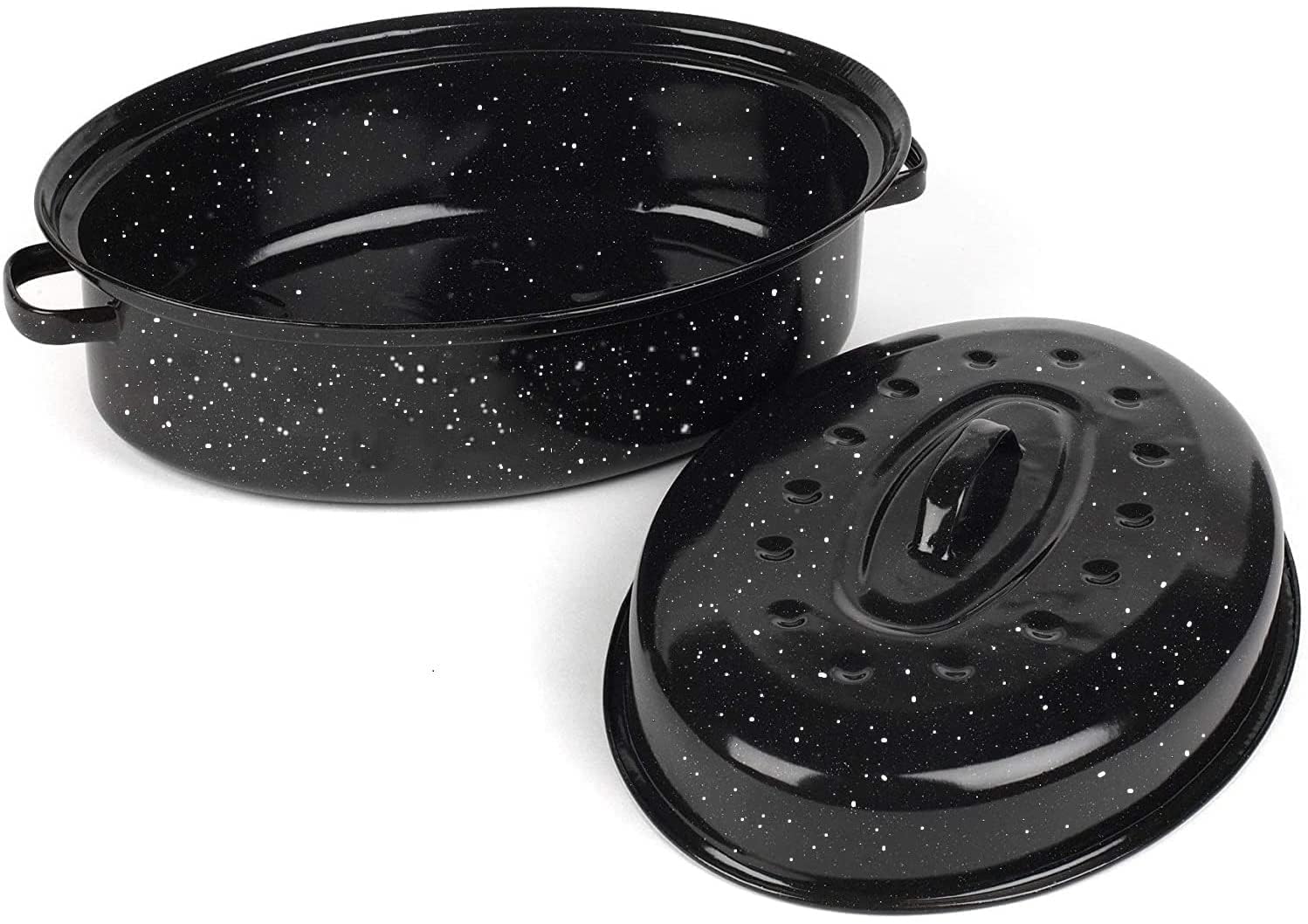 16 Inch Roasting Pan with Lid – Covered Oval Roaster – Enamel Carbon Steel Roaster Pot – Excellent Heat Distribution and Non-sticky – for Turkey Chicken Meat & Vegetables -Birthday and Holiday gifts 16 Inch Roasting Pan with Lid – Covered Oval Roaster – Enamel Carbon Steel Roaster Pot – Excellent Heat Distribution and Non-sticky – for Turkey Chicken Meat & Vegetables -Birthday and Holiday gifts