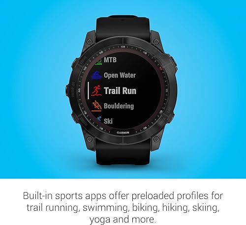 Vista 6 de Garmin Fenix 7X - Reloj inteligente de aventura solar de mayor tamaño, con capacidad de carga solar, reloj táctil para exteriores con GPS, titanio