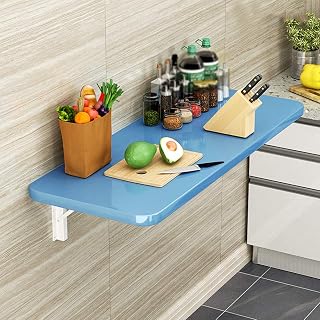 Mesa de comedor plegable multifuncional montada en la pared para espacios pequeños, encimera de cocina y escritorio de computadora, 4 colores disponibles, diseño de ahorro de espacio (azul, 50 x 50 cm