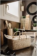 سلة اوراق النخيل مصنوعة يدويا من الخيزران الطبيعي بنسبة 100% مناسبة لديكور المنزل، مقاس 35 × 25 × 15 سم