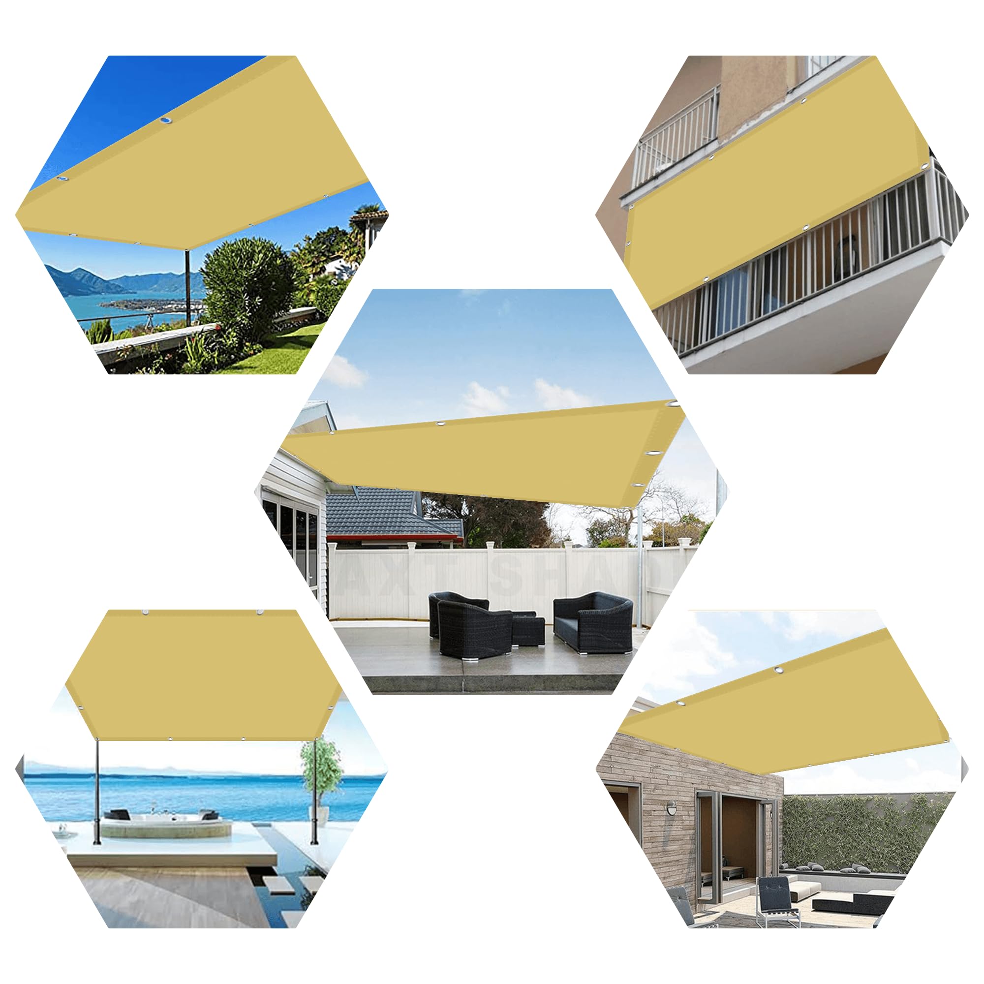Toldo Rectangular 1.2 x 2.8 m Resistente Al Agua Toldos Terraza Prueba de Viento para Terraza, Jardín, Balcón, Camping, Cuadrada, Amarillo Arena