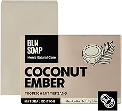Coconut Ember Solid Men's Soap: Natural Soap Men, Natural Soap Hand, Body & Hair, Body Soap Coconut & Sandalwood Man, Shampoo Vegan, 3-in-1 Shower Soap, Solid Shower Gel, 135 g BLN SOAP