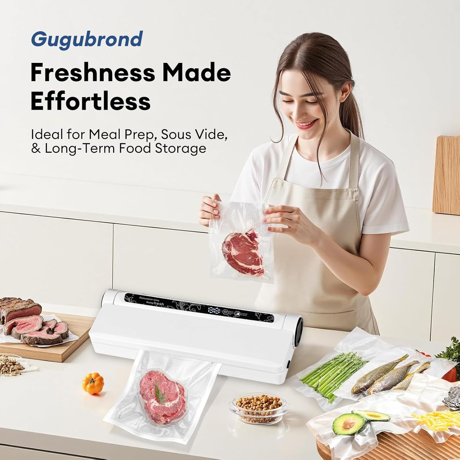 Vacuum Sealer for Food, Seal a Meal Vacuum Sealer Machine, Dry/Wet Modes, 20 Vacuum Seal Bags for Food, Digital Countdown Timer, Compact Lightweight, Ideal for Home Kitchen Use