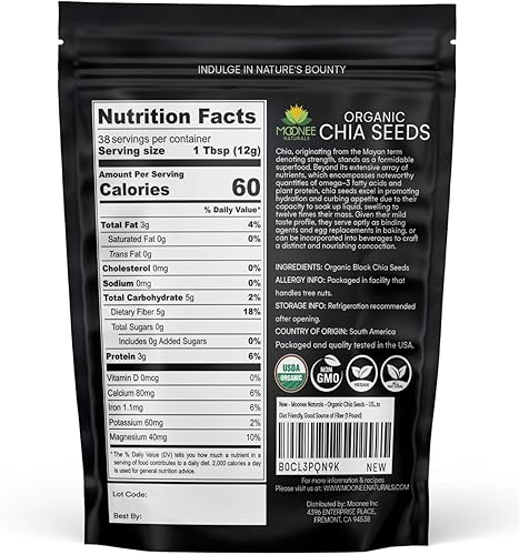 Miniatura 2 de Moonee Naturals - Semillas de chía orgánicas (1 libra) - Orgánico USDA - Certificado sin OMG - Negro natural, Omegas 3 a base de plantas y proteína