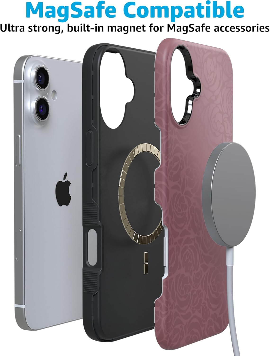 Casely iPhone 16 Case | Bordeaux Rose | Moody Monochrome | Bold Protective Design | Compatible with MagSafe