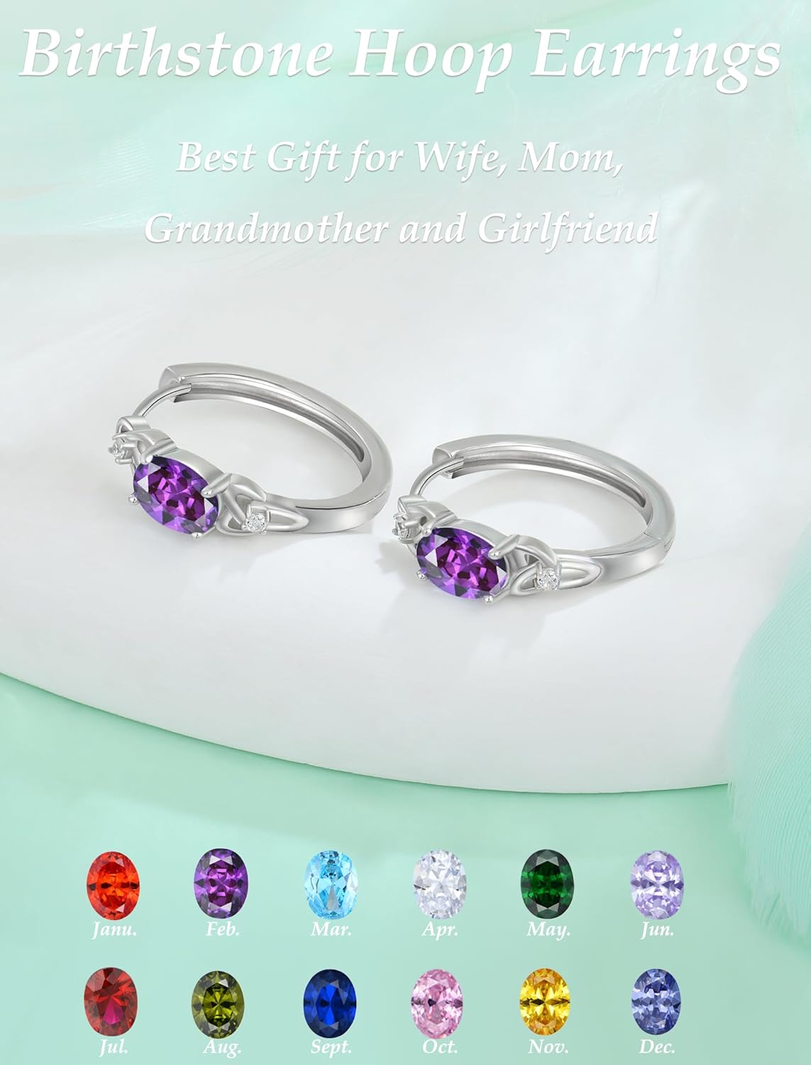 Sterling Silver Oval Hoops for Women Celtic Knot Huggie Earrings Birthstone Jewelry - Image 5