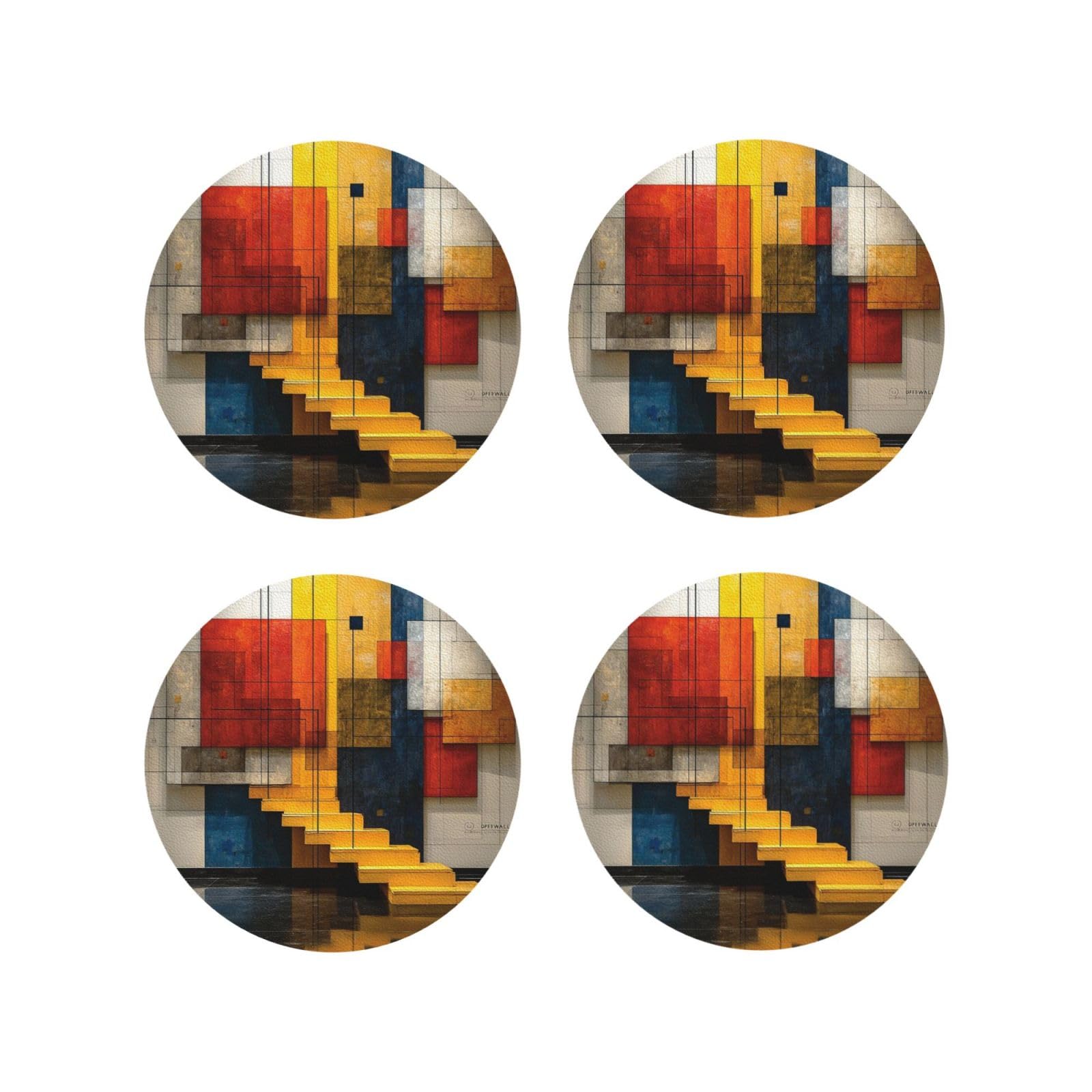 Coasters Set of 4 Round Leather Coaster Quick-Dry Drink Geometry Coasters for Desk Absorbent Mugs Pads Tabletop Protection Pad Heat Resistant Coffee Cup Mat for Kitchen Bar